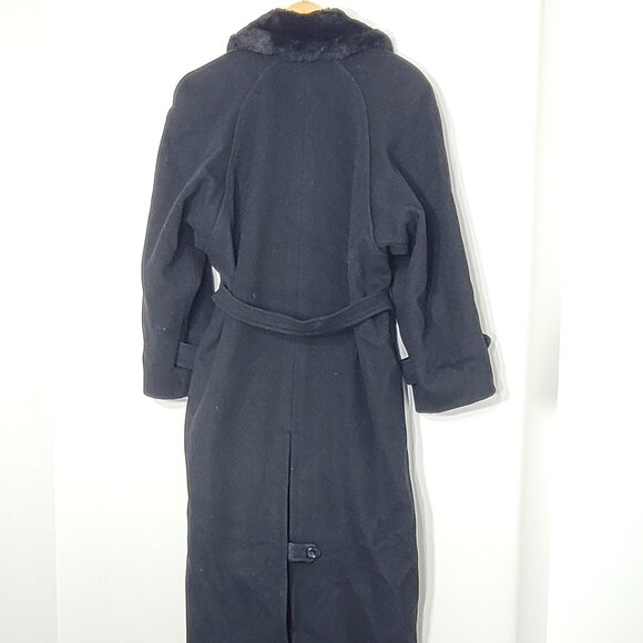 Heritage House Vintage Black Pure Virgin Wool Faux Fur Belted Double-Breasted - Picture 3 of 13